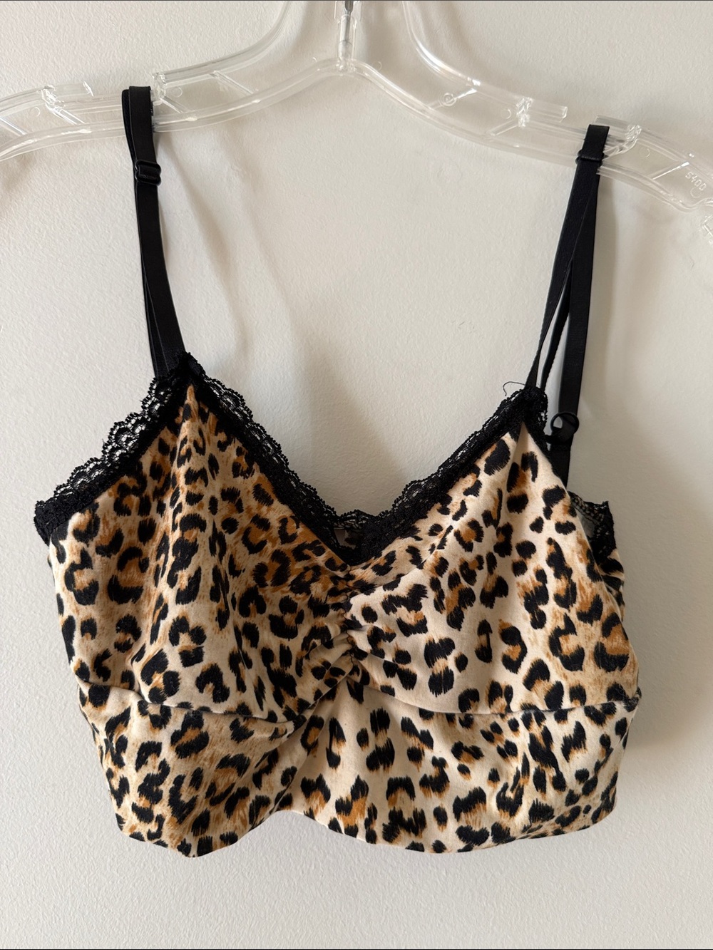 Leopard Print Lace-Trim Bralette - Black & Tan